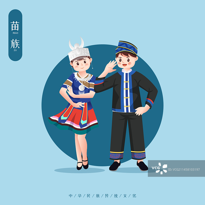 中华传统56个民族少数民族苗族人物矢量插画海报图片素材