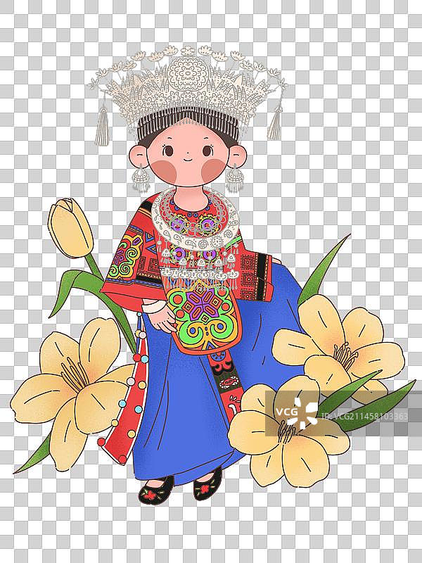 苗族与花卉元素图片素材