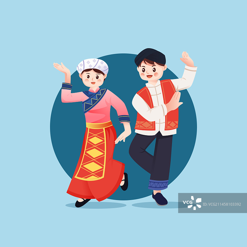 中华传统56个民族少数民族土家族人物矢量插画海报图片素材