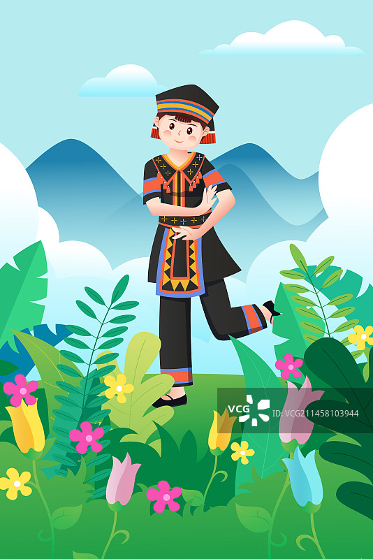 中华传统56个民族少数民族瑶族人物矢量插画海报图片素材