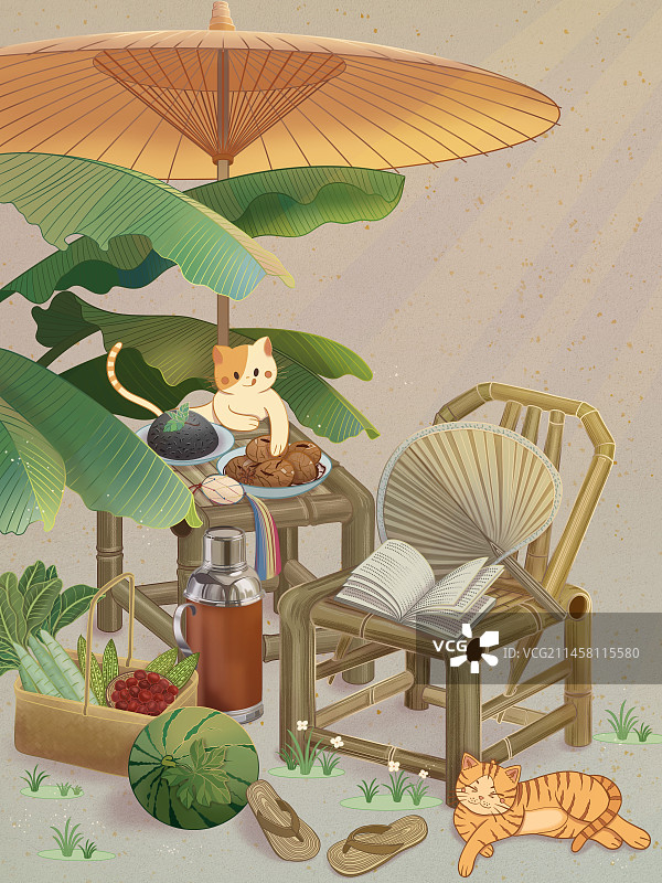 二十四节气之立夏国风线性插画图片素材