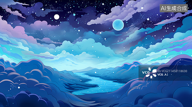 【AI数字艺术】梦幻天空插画图片素材