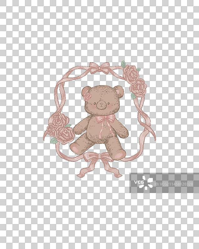 玫瑰小熊插画免抠元素可拆分图片素材