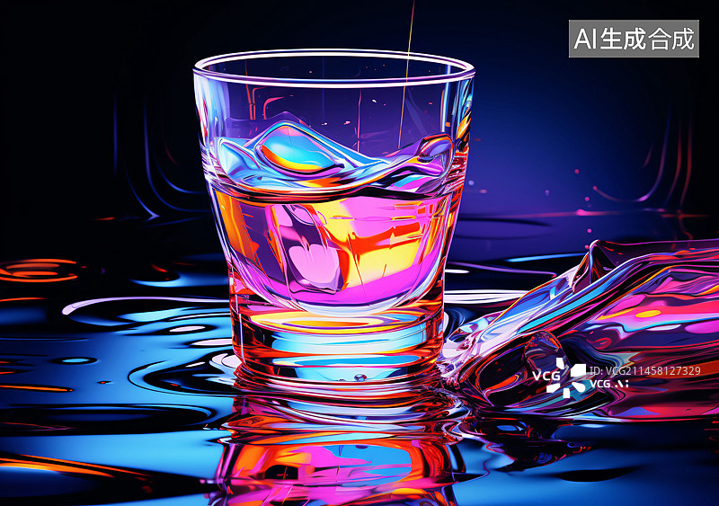 【AI数字艺术】黑色背景的彩色啤酒玻璃杯插图，啤酒节背景图片素材
