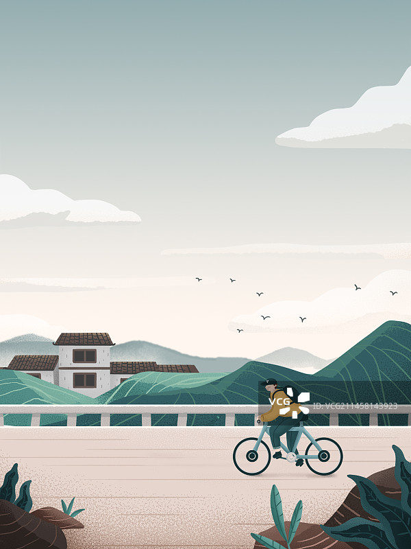 丽江山水风景骑行旅游插画图片素材