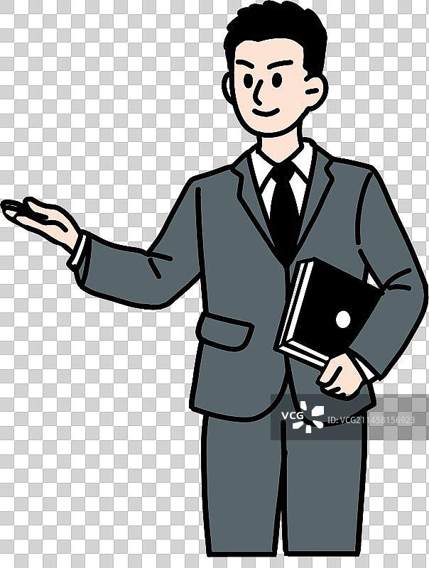 人描线漫画插画商务西装男士半身请进介绍拿文件电脑图片素材