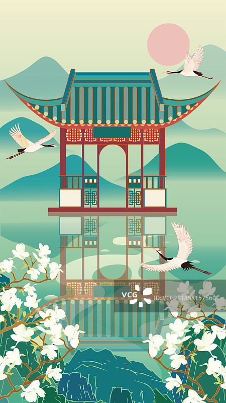 国风地标系列—国潮风滁州醉翁亭矢量插画图片素材