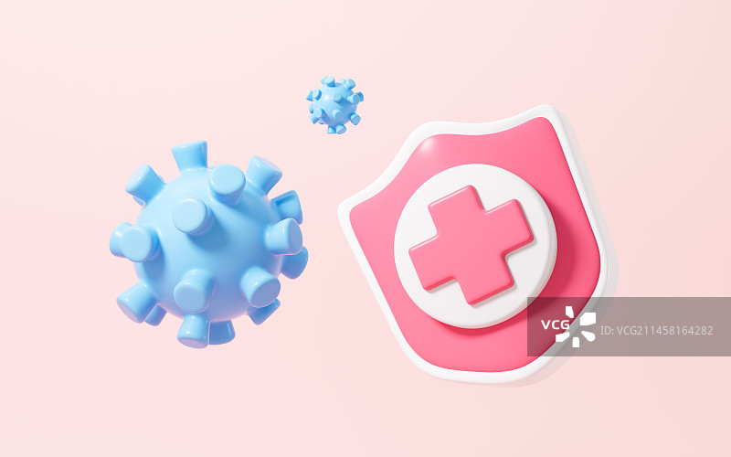 卡通盾牌防御病毒3D渲染图片素材