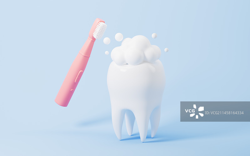 卡通牙齿与牙刷3D渲染图片素材