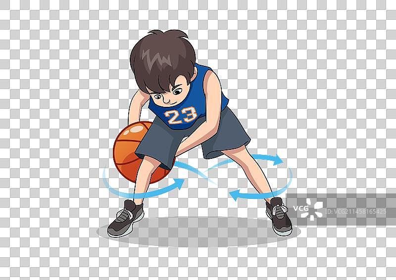 卡通人物篮球运动胯下交替绕球插画图片素材