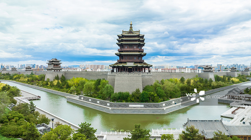 航拍山西大同古城城楼图片素材