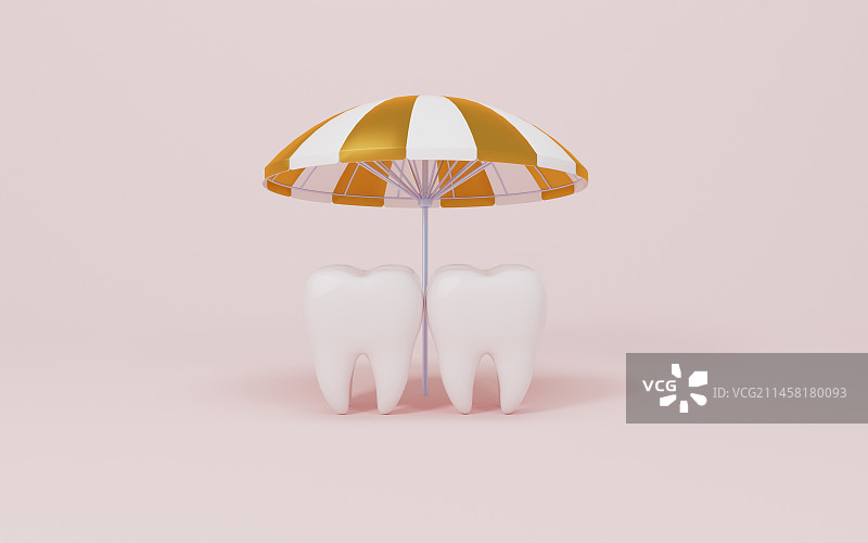 卡通牙齿与遮阳伞3D渲染图片素材