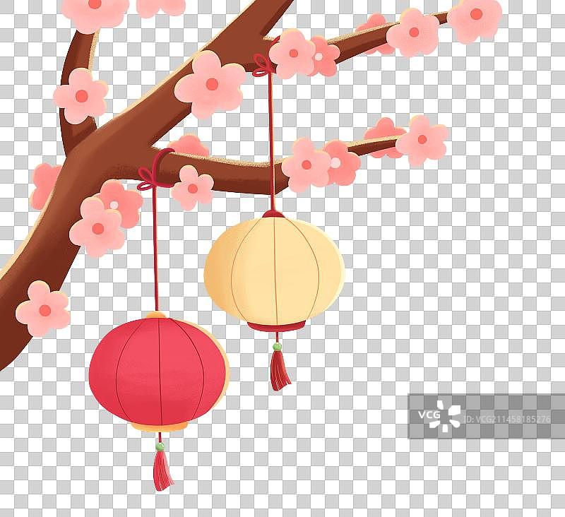 桃花树和灯笼图片素材