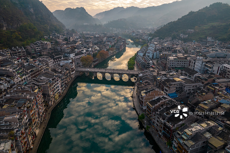 中国贵州省黔东南州镇远县镇远古城航拍图片素材