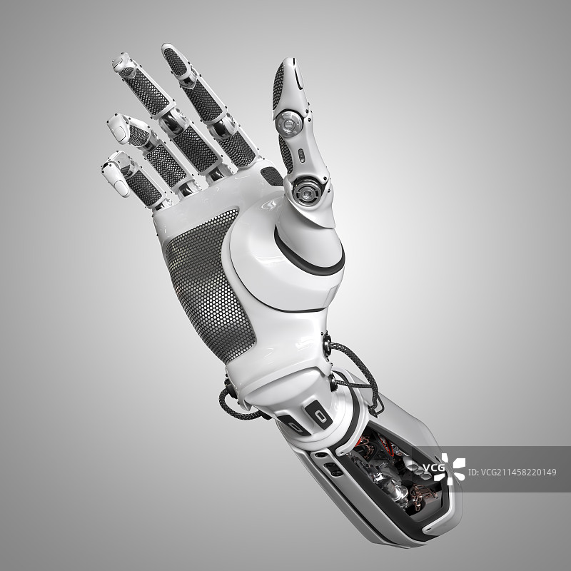 人工智能ai机器手手势抚摸托起图片素材