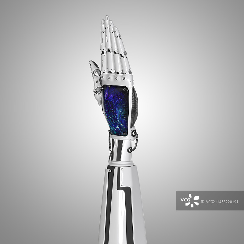 人工智能ai机器手手势抚摸托起图片素材