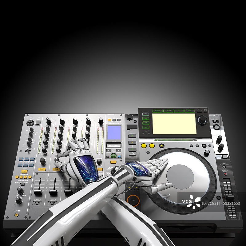 人工智能ai机器手dj打碟图片素材