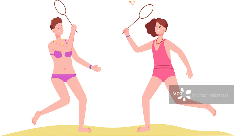 在海滩上打网球的女子图片素材