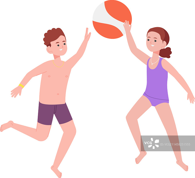 孩子们快乐地玩沙滩球夏季游戏图片素材