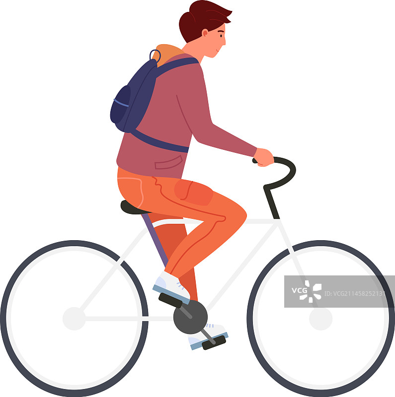 在街道上骑自行车的男人侧视图图片素材