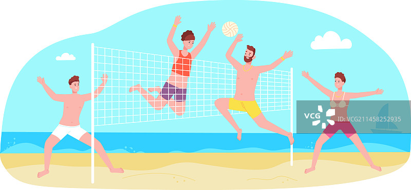 快乐的年轻男人打排球图片素材