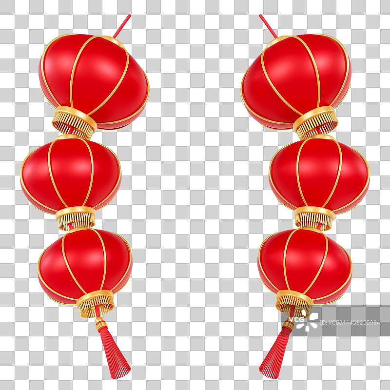 C4D红色春节灯笼一串灯笼元素图片素材