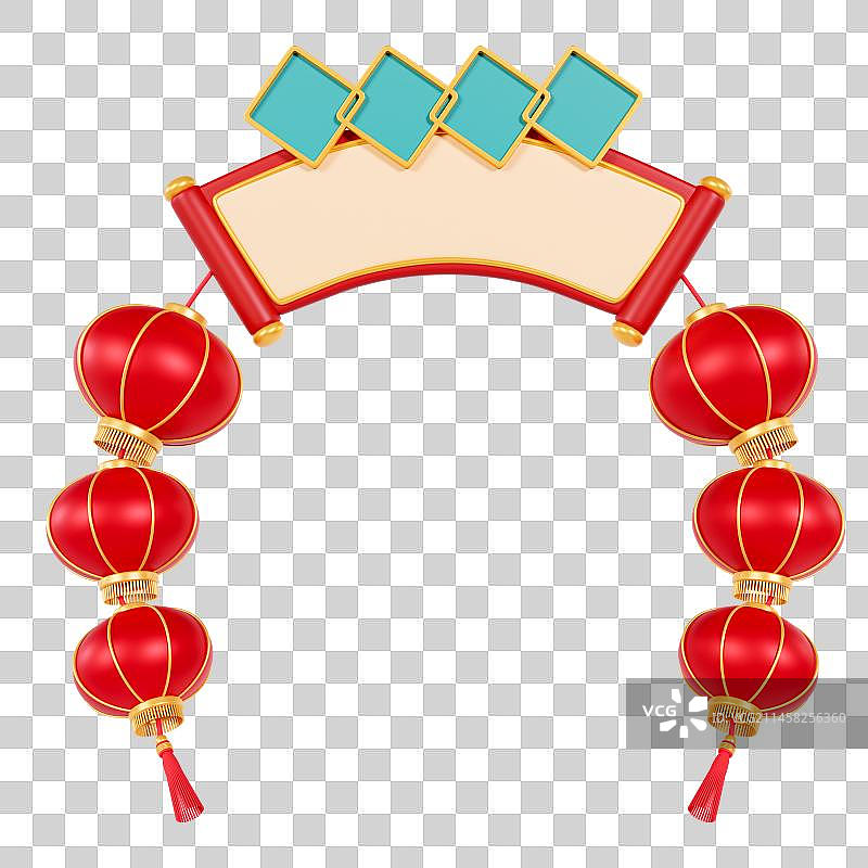 C4D立体春节过年红灯笼年货大街促销电商文本框元素图片素材