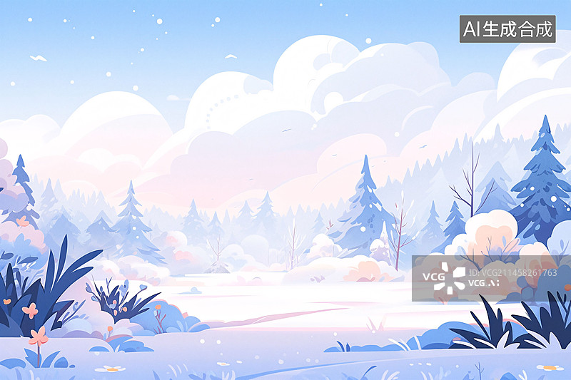 【AI数字艺术】立冬节气，冬季意境雪景大雪海报插画背景图片素材