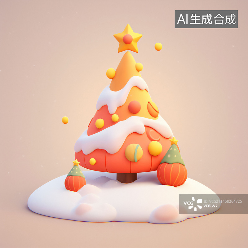 【AI数字艺术】圣诞树，圣诞节，糕点，三维，可爱图片素材