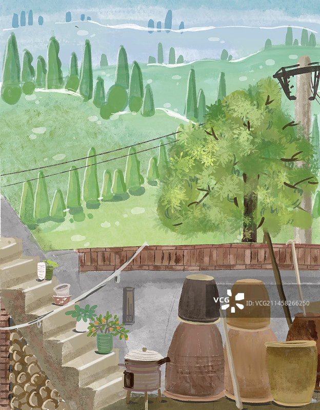 小山村清新插画图片素材