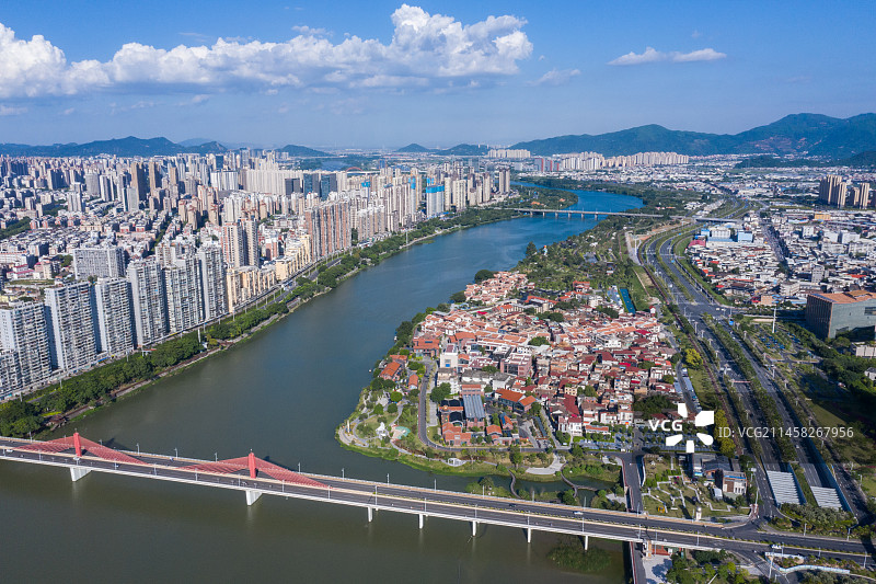 漳州风光航拍九龙江芗城区图片素材