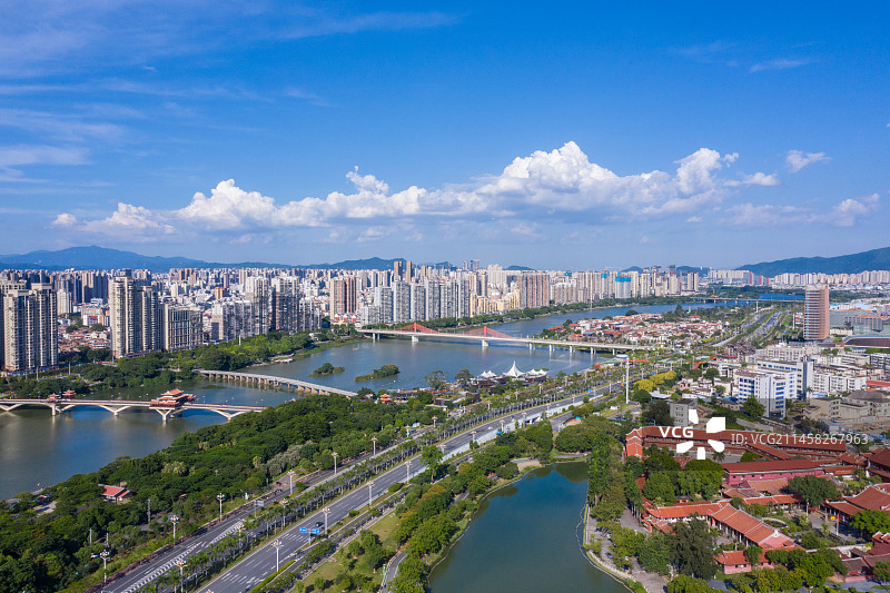 漳州风光航拍九龙江芗城区图片素材