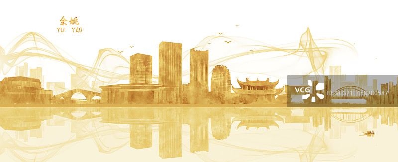 金色余姚建筑插画图片素材