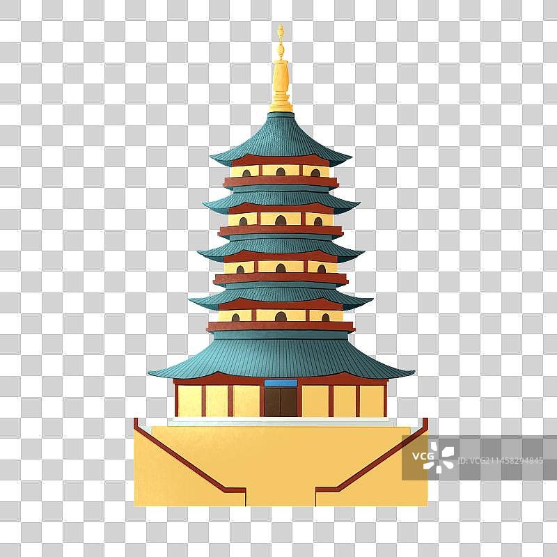 手绘插画风杭州西湖雷峰塔免抠素材图片素材