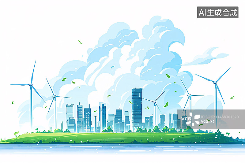 【AI数字艺术】地球一小时环境保护生态系统风力发电节能环保插画元素图片素材