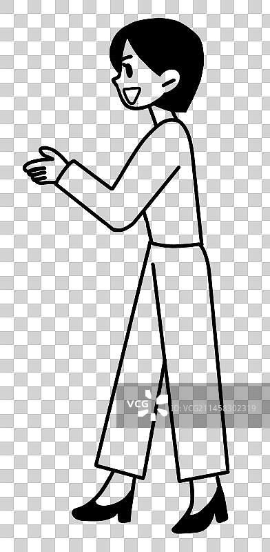 几何线条插画元素短发职业女性侧面交谈站线性插画图片素材