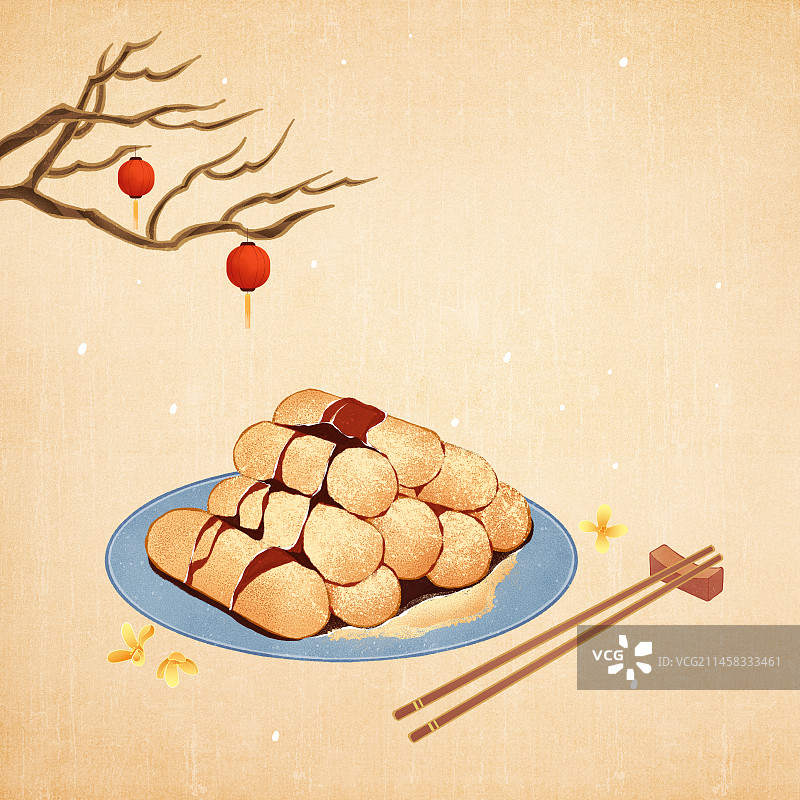 二十四节气小雪美食红糖糍粑插画图片素材