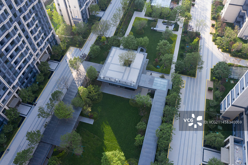 住宅中庭景观航拍图片素材