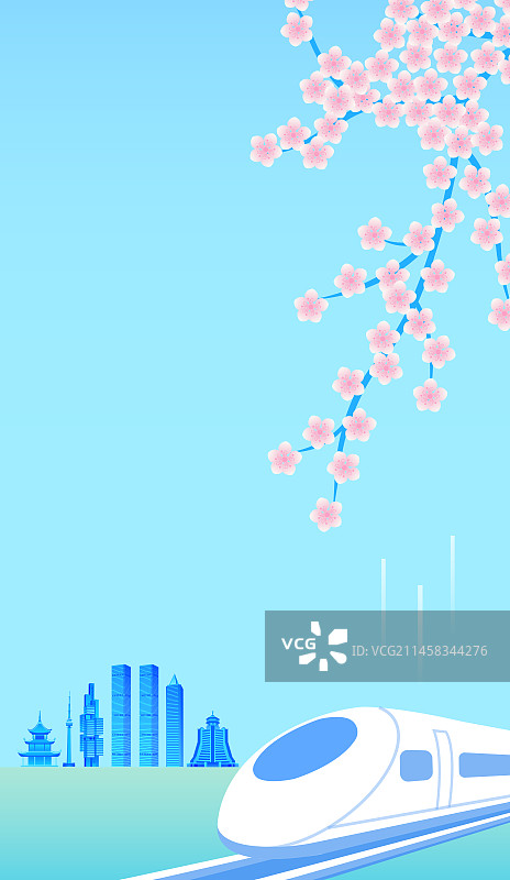 开往贵阳的高铁列车矢量插画，节日旅游矢量插画图片素材
