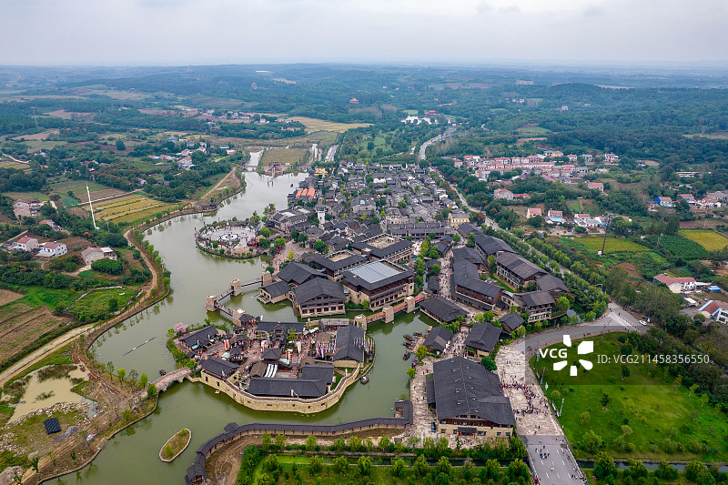 中国湖北省荆门市钟祥市明显陵莫愁村景区航拍图片素材