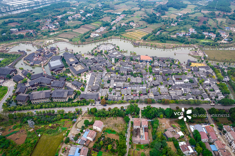 中国湖北省荆门市钟祥市明显陵莫愁村景区航拍图片素材