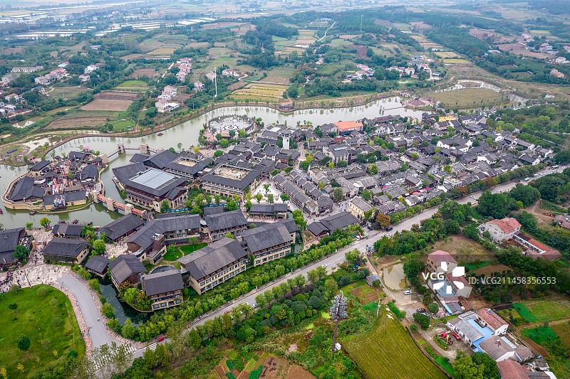 中国湖北省荆门市钟祥市明显陵莫愁村景区航拍图片素材