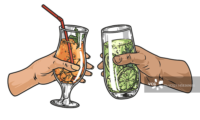 手与彩色柠檬水元素图片素材