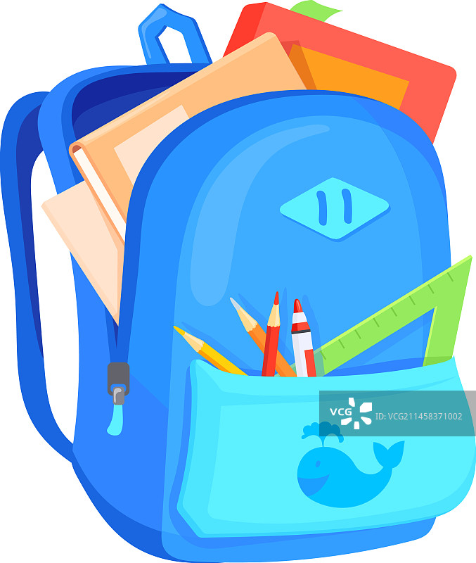 装满学习用品的学生卡通书包图片素材