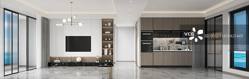 现代风格客餐厅空场景电视背景墙图片素材