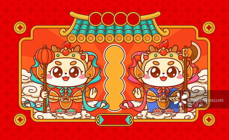 龙年门神国潮风插画图片素材