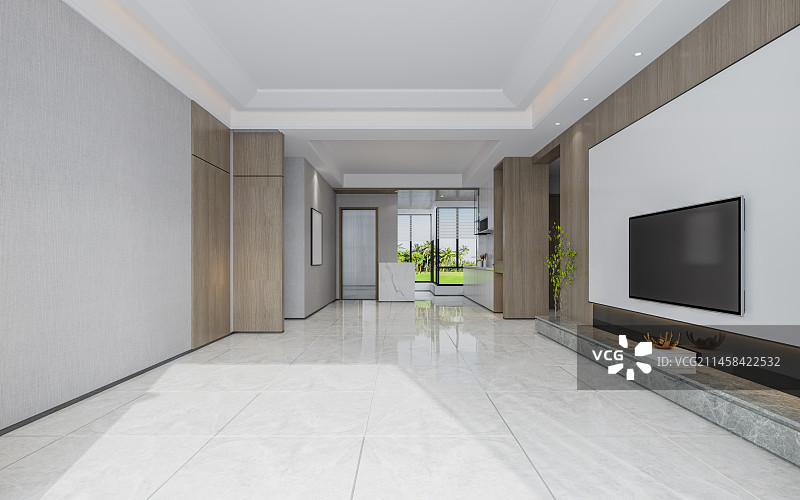 现代风格客餐厅空场景电视背景墙图片素材
