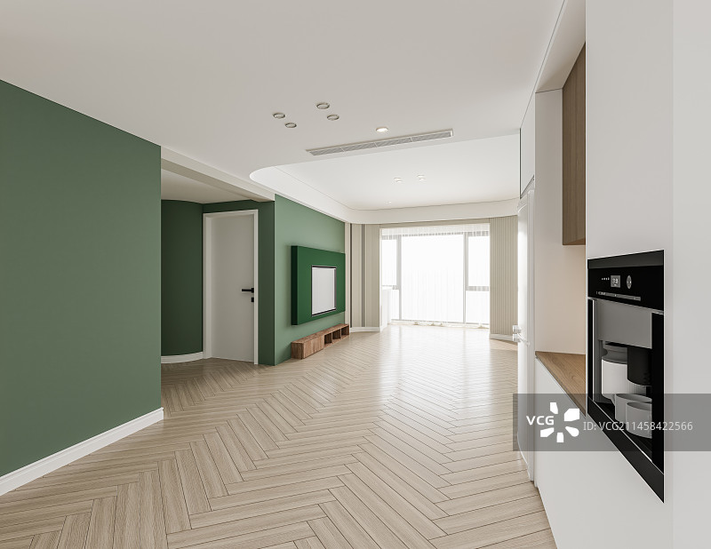 北欧风格客餐厅空场景电视背景墙图片素材