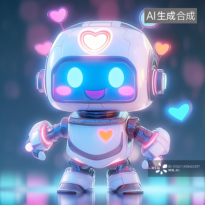 【AI数字艺术】彩色背景下的心形特写镜头，机器人，可爱，图片素材