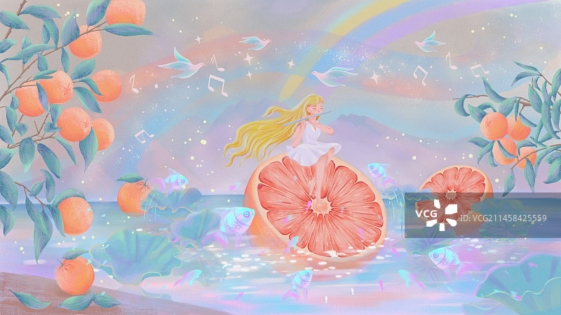夏日清凉梦幻插画图片素材